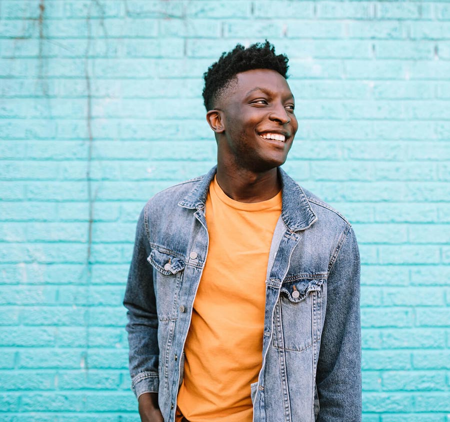 Trendy African American male smiling